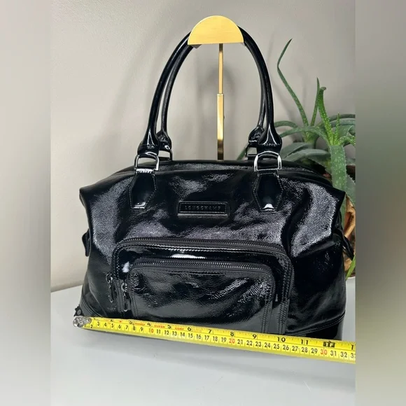 Longchamp Legende Verni Black Patent Leather Travel Satchel Tote Bag Large - Picture 10 of 13